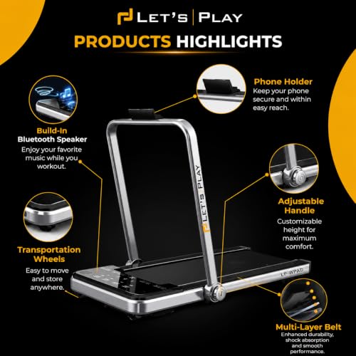 Image of LET'S PLAY 3 in 1 Walking Pad Treadmill for Home Office, 5HP Peak DC Motorized Foldable Under Desk Running Machine, 130Kg User Weight, 12 Km /Hr Max Speed, Remote Control, Bluetooth Speaker