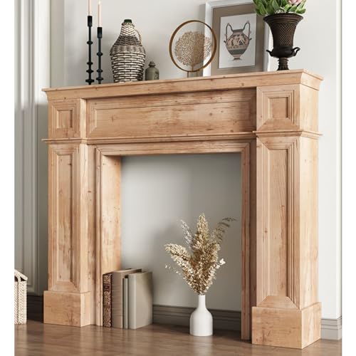 Image of Modern Simple Fireplace Surround, Wooden Home Decorative Cabinet Mantel Surround, Decorative Fireplace Shelf, Traditional Wood Console-Table, Rectangular Entryway Table,Brown,Small