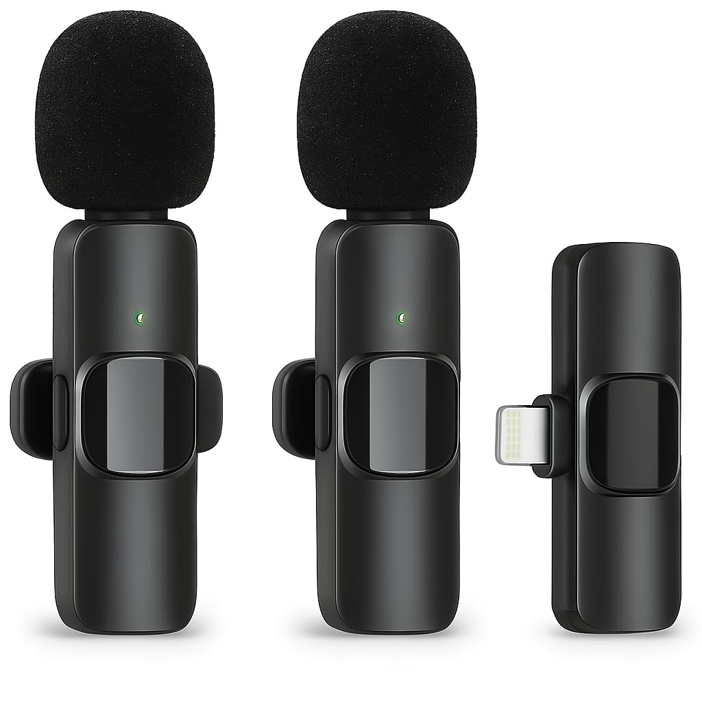 Kit 2 Microfones de Lapela Sem Fio Lightning para iPhone e iPad – Som Profissional, Plug