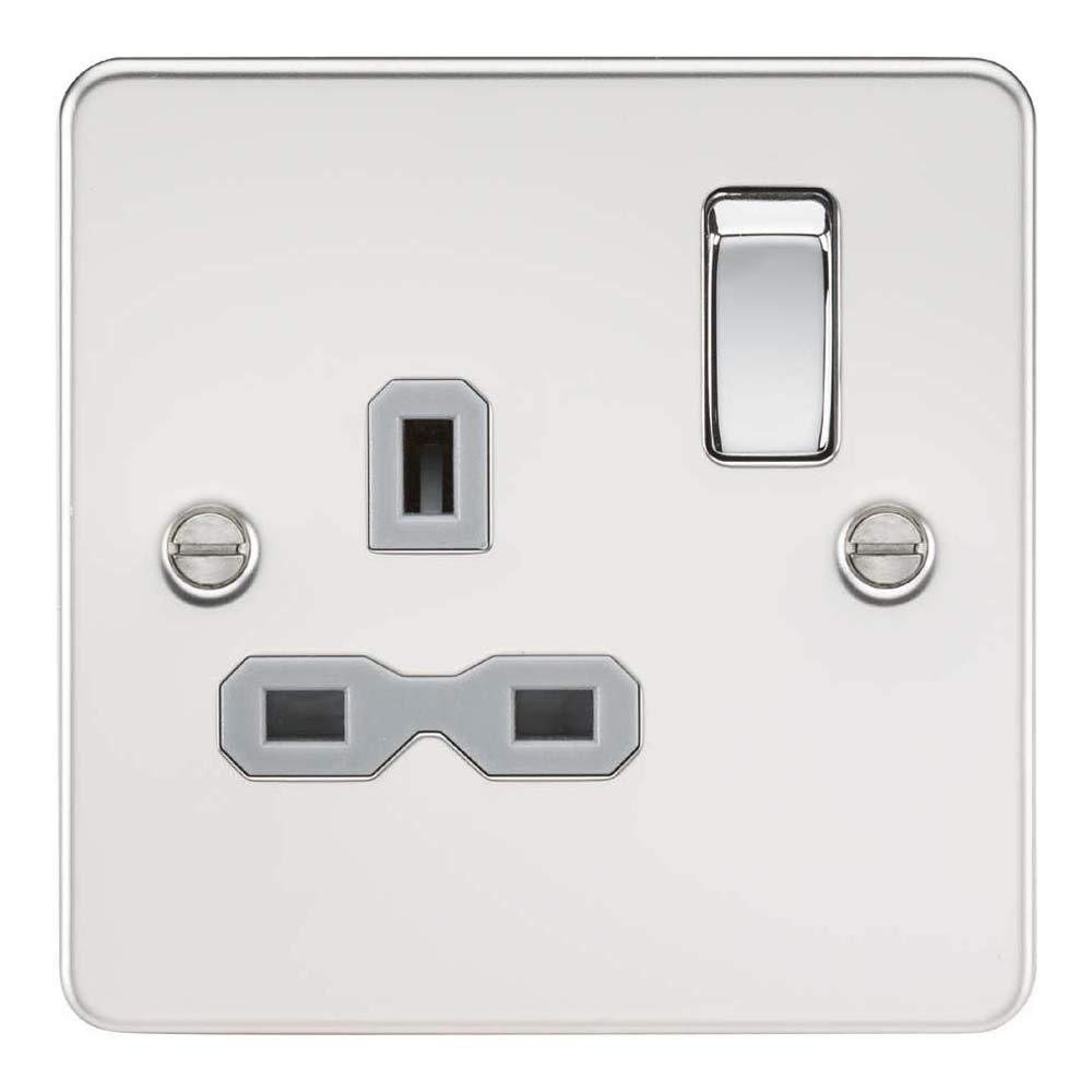 Knightsbridge FPR7000PCG Flat Plate Switched Socket, Polished Chrome with Grey Insert, 13 A, 1G, DP