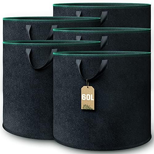 GardenGloss Pflanzsack (5 Stück) - Pflanztasche aus Vliesstoff - 60L | Für Kartoffeln & Tomaten - Für Innen & Außen - Aus Vliesstoff - Wiederverwendbar