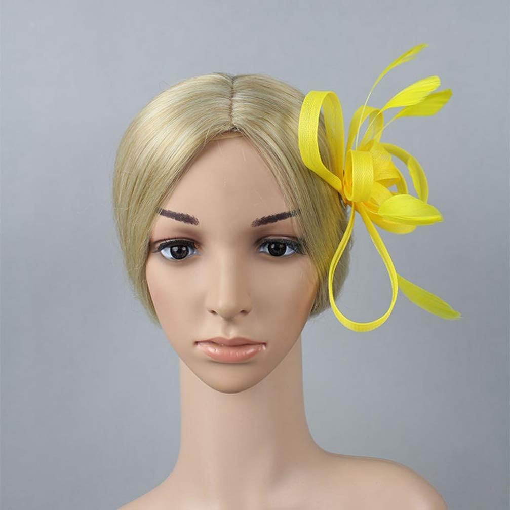 Holibanna Yellow Bridal Fascinator Hair Clip Mesh Headdress Wedding Hair Accessory for Women and Girls Formal Parties and Special Occasions - Image 3