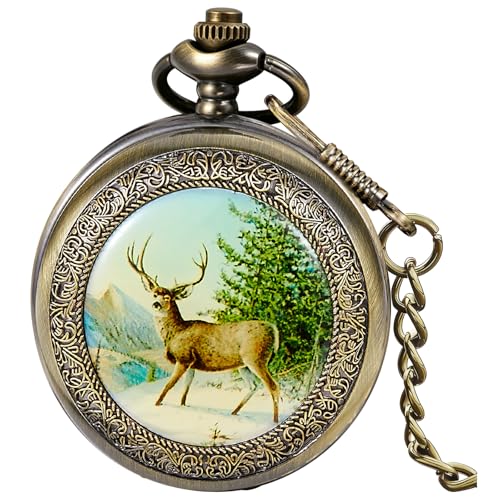 Image of Dragon Design Quartz Pocket Watch Roman Numerals with Chain Birthdays Gifts for Father's Days