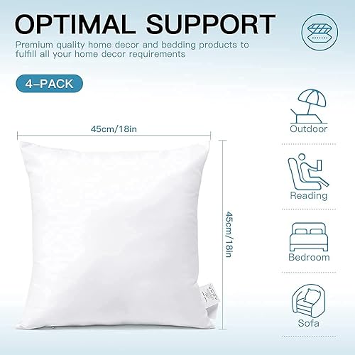 Miniatura 9 de OTOSTAR Insertos de almohada de alta calidad para exteriores, 18 x 18 pulgadas, impermeable, paquete de 4 cojines cuadrados decorativos para sofá,