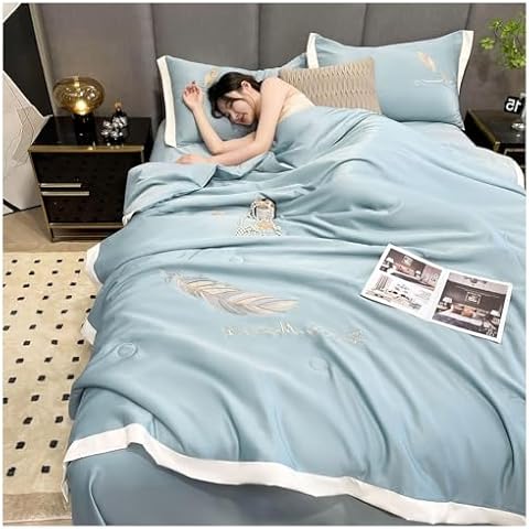 YySXIQ Summer Simple Ice Silk Quilt, Summer Cooler Quilt, Ice Blanket for Sleeping, Washable Ice Silk Simple Air Conditioning Quilt, Lightweight Cool Quilt(G,150x200CM), 610038 Cover