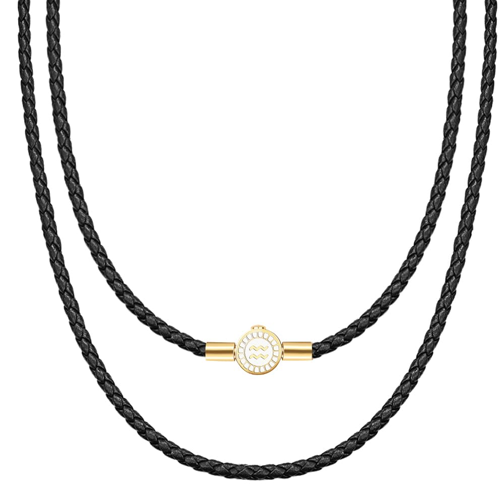 Viwind Lederkette Geflochten Kunstleder Halskette Sternzeichen Verschluss 3mm breit Damen Herren Kette für Anhänger Charm 50cm DIY Lederschnur