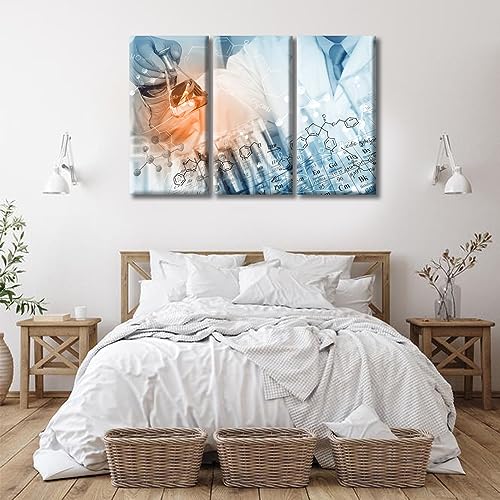 Image of TUMOVO Chemical Equations and Periodic Table Background Posters 3 Panels Researchers do Chemical Experiments Art Prints Wall Pictures Large Wall Art Stretched and Framed Ready to Hang (60 inch Wx40 H)