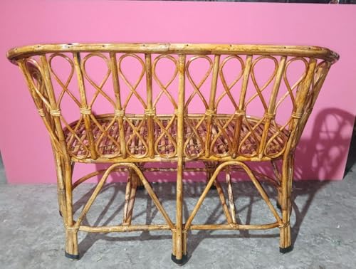 Image of Bamboo Cane Two-Seater Sofa with Cushions, Indoor Outdoor Furniture for Living Room, Balcony