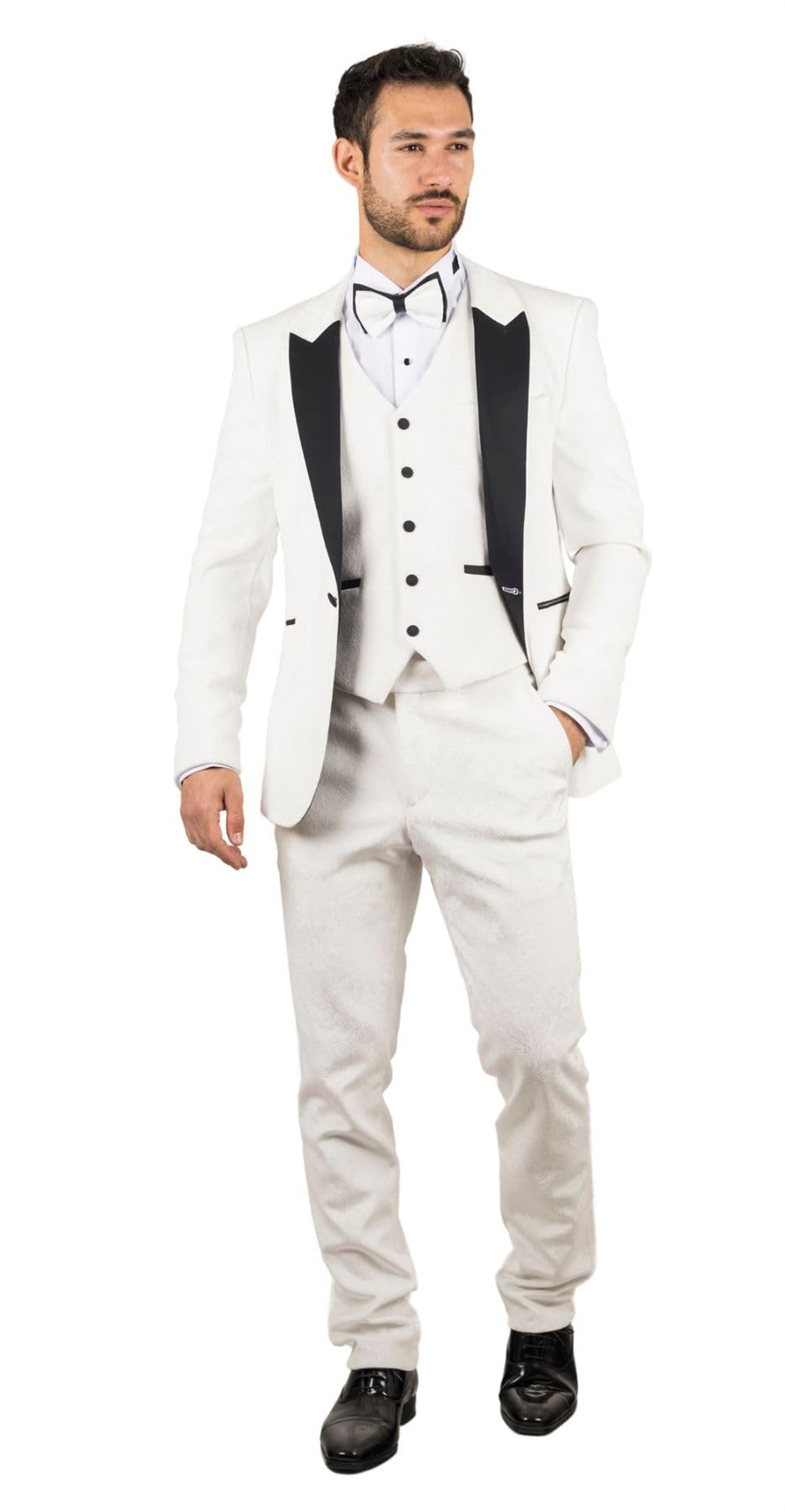 Men's Suit 3 Piece White Velvet Paisley Shawl Collar Tailored Fit Wedding Tuxedo - White 42