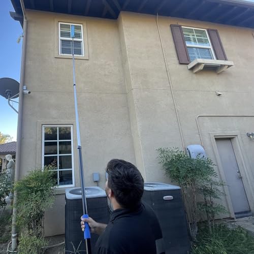 Image of 30 Foot High Ceiling Fan Duster with 6-24ft Extension Pole, Extendable Reusable Cobweb, Feather, Window Cleaning Squeegee Kit