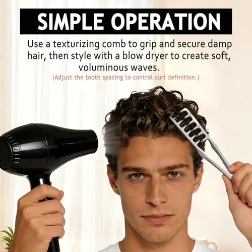 Peine texturizador para hombre, 2 piezas, negro y gris miniatura 4