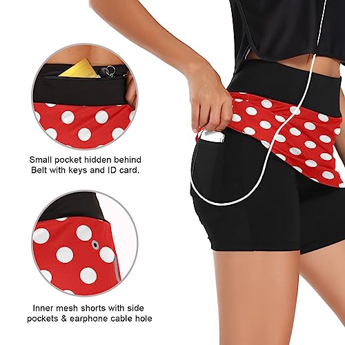 ODAWA Saias femininas de bolinhas vermelhas para tênis com bolsos, shorts atléticos de golfe, saia e