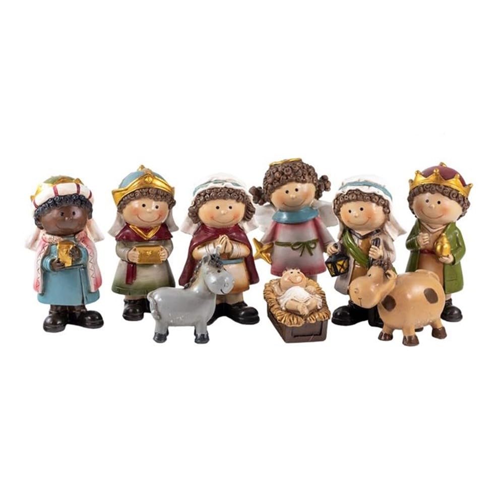 Misterio Nacimiento Belén Infantil Navidad 9 Piezas 11 cm. Figura Resina Niño Jesús Reyes Magos