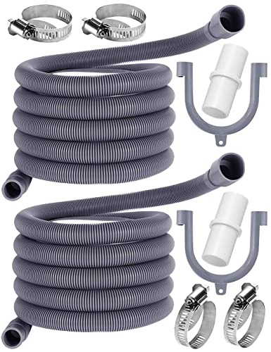 2Pack Dishwasher Washing Machine Replacement Hoses Kit, 2M Drain Hose, Washer Extension Kits Flexible Corrugated With 2 Adapter 2 U-Bend Holder 4 Hose Clamps