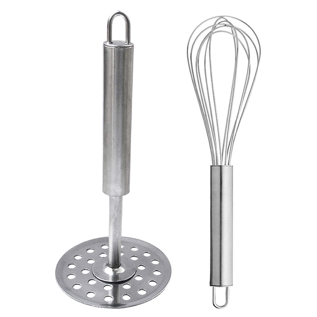 Stainless Steel Potato mashers Whisker, Hand Tool Stainless Steel Mini Kitchen Whisk with Pav Bhaji Masher Best Kitchen Tool Combo for Your Home (Whisk 25CM and Masher 20CM)
