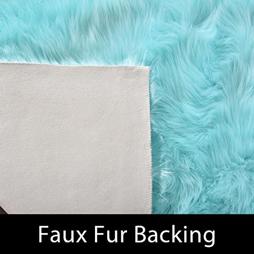 Latepis Blue Rugs for Bedroom Washable 3x5 Faux Sheepskin Fur Rug Fluffy Shaggy Rugs for Teen Room Décor Dorm Boho Bedroom Rug, Rectangle