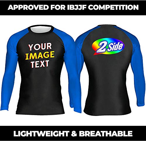 Custom Team Logo Sports Wicking T-Shirt Quick-Drying Cross Training Rash Guard, Long Sleeve Blue X-Large2