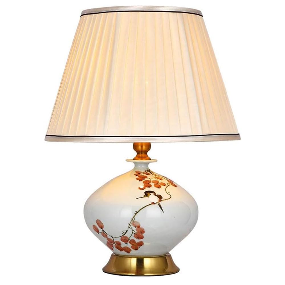 SANBDDLYY Elegant Chinese Style Plum Blossom Ceramic Table Lamp - Fabric Bedside for Home, Living Room, and Hotel(A)