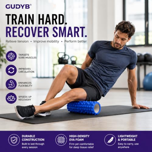 Image of Foam Roller for Exercise & Gym | Deep Tissue Muscle Massage Roller for Back, Neck, Calf & Thigh Pain Relief | Yoga, Stretching, Recovery & Fitness Workout Equipment | 33cm Blue