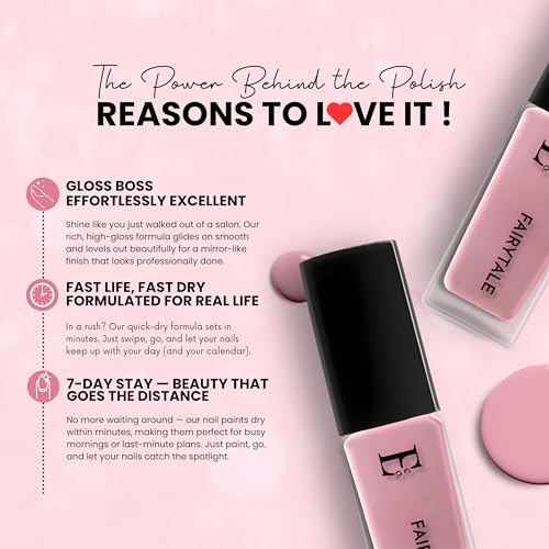 Image of Ellement Co Fairytale Nail Paint 10 ML | Soft Baby Pink Nail Colour for Women | High Gloss Smooth Finish | Long Lasting & Chip Resistant Formula | Vegan, Non-Toxic, Paraben Free Nail Polish for Everyday Wear & Elegant Looks
