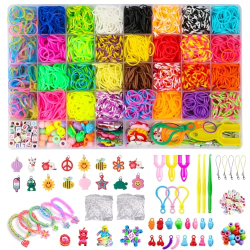 2800+ Borrachas para fazer pulseiras conjunto de fitas de tear 40 grelha borrachas elásticas de plástico kit de 32 cores para crianças de anéis e colares de bricolage borracha de tear com clipes