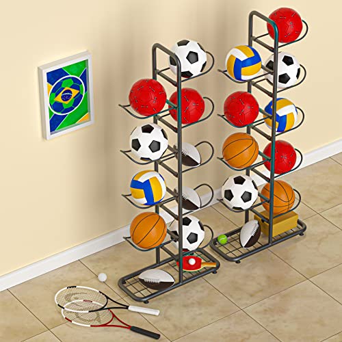 Tiryiuou Vertical 9-Ball Storage Rack Ball Stand Garage Holder For Basketball Soccer Football Rugby Volleyball Black #TOP6