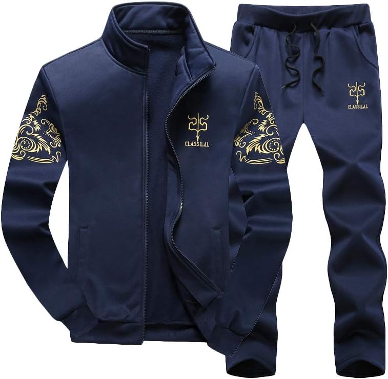 PASOK Men's Casual Tracksuit Full Zip Running Jogging Athletic Sports Jacket And Pants Set