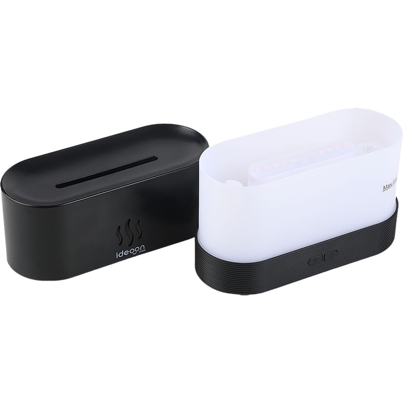 ideoon 2er-Set Stilvoller Aroma Diffuser mit Flammeneffekt – Ultraleiser Ultraschall Duftbefeuchter, USB, Auto-Stop, 10h Laufzeit für Schlafzimmer & Büro