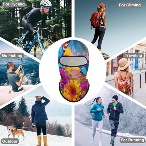 Balaclava para hombre, máscara para esquí y ciclismo, con diseño de mariposa y flores, cubreboca y cuello para invierno miniatura 6