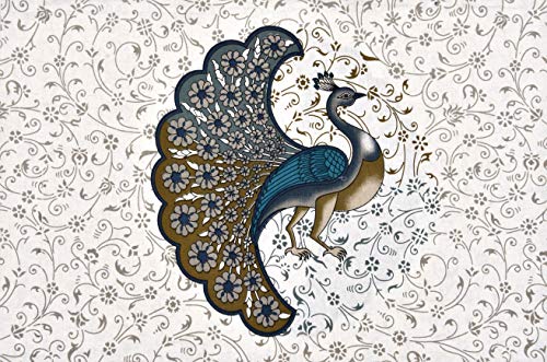 Image of 104 TC Pure Cotton Peacock Print Rajasthani Jaipuri Traditional Sanganeri Bedsheet with 2 Pillow Covers (Grey, Full Size)
