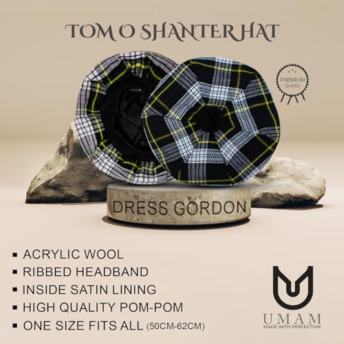 Image of Scottish Tam O' Shanter Hat Tartan Bonnet Pom Pom Wool Flat Cap One Size