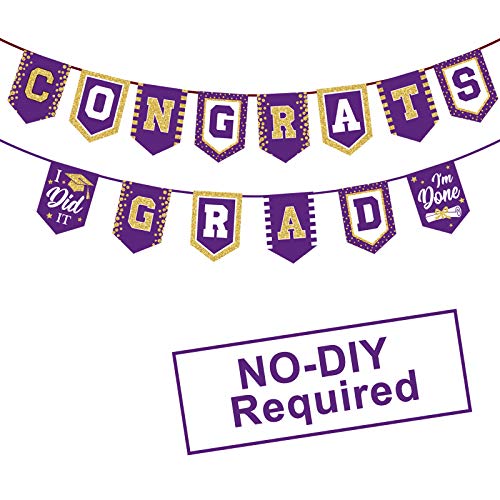 Image of 2025 Purple Graduation Banner - No DIY Required Graduation Party Supplies Decorations Grad Banner for College, High School Party (Purple Congrats Grad)