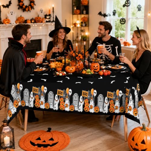 Image of 6Pack Halloween Tablecloth Disposable Plastic Table Cloth Decorations Black