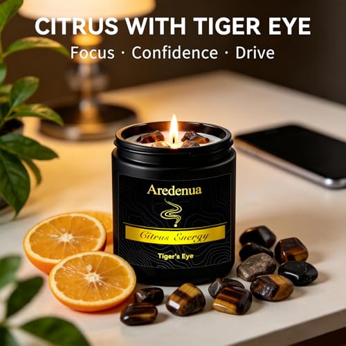Image of Citrus Candle | Scented Candle Gifts for Women Men, Aromatherapy Candles with Crystals - 7oz Soy Candles for Home Scented - Birthday Gifts for Mom, Sister, Friends, Meditation, Yoga, Relaxation