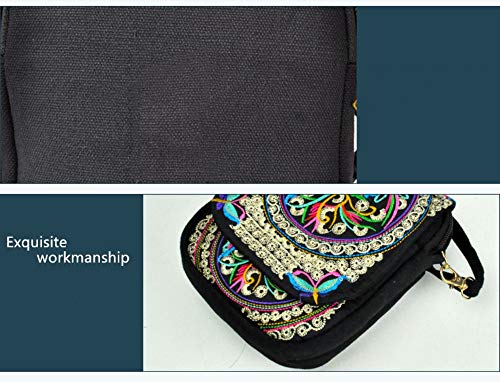 Women Ethnic Embroidered Handmade Mini Canvas Crossbody Shoulder Boho Travel Handbag Cell Phone Purse Wallet, Multicolor, 5.9 * 1.9 * 7.0 inch4