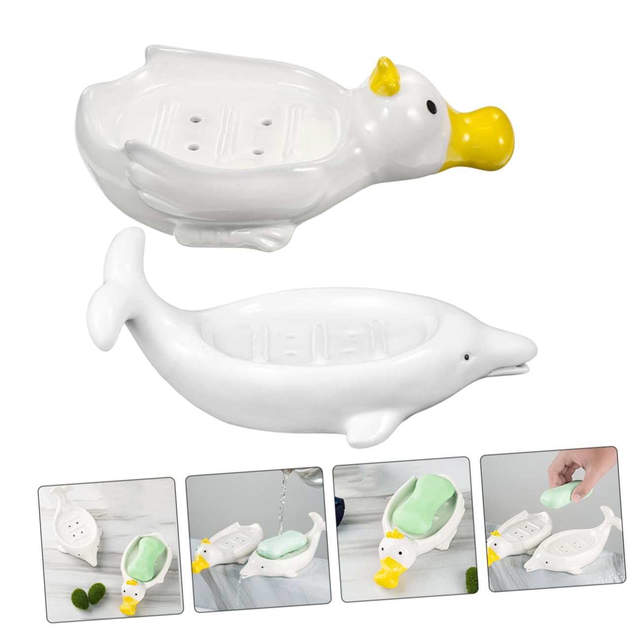 Jaboneras de Cerámica 2 Piezas en Forma de Animal Marino | Autodrenaje, para Baño y Decoración, también Sirve para Joyas, Adecuado como Obsequio de Inauguración