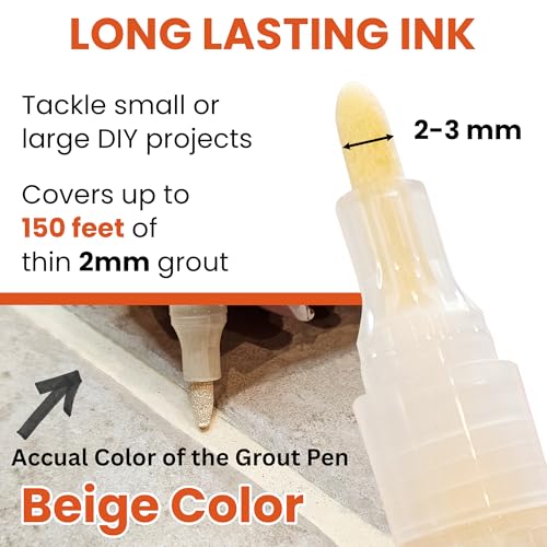 Light Beige Grout Paint Pen – Tile Grout Colorant & Sealer Pen for Bathroom, Kitchen & Shower – Water-Based, Low Odor, Quick Dry, Easy DIY Grout Repair & Touch Ups - Image 3