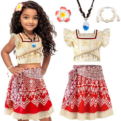 Tacobear Disfarce de Vaiana menina vestido Vaiana fantasia de moana com colar pulseira garfo princesa vestido para cosplay aniversário festa carnaval (120)