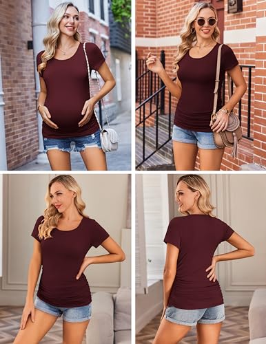 Ekouaer Womens Maternity Shirts 3 Packs Side Ruched Pregnancy Tee Top Tunic Blouse Casual Mama Clothes S-Xxl thumb #3