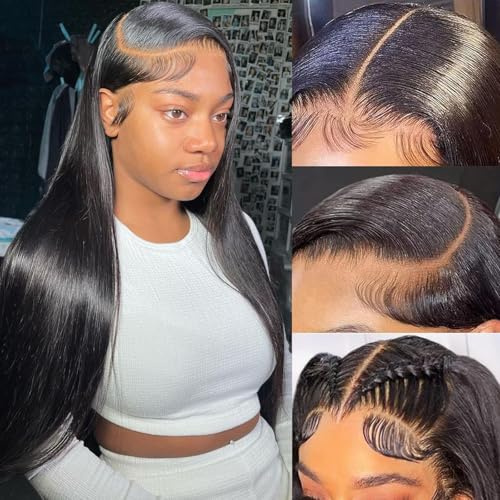 Image of LETMIEO 30 Inch 13x6 Lace Front Wigs Human Hair Straight Wigs Human Hair 13x6 Real 100% Virgin Hair 180 Density HD Transparent Lace Frontal Wigs for Women Glueless Wigs Human Hair Natural Color