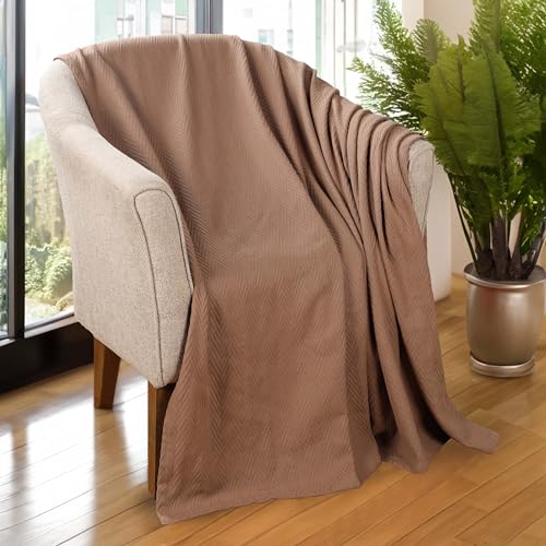 Superior 100% Cotton Blanket Oversized Throw, Woven Blanket for Couch, Bed, Bedding, Farmhouse, Home Essentials, Cute and Cozy Bohemian Blankets, Herringbone Weave, Throw, Taupe - Image 2