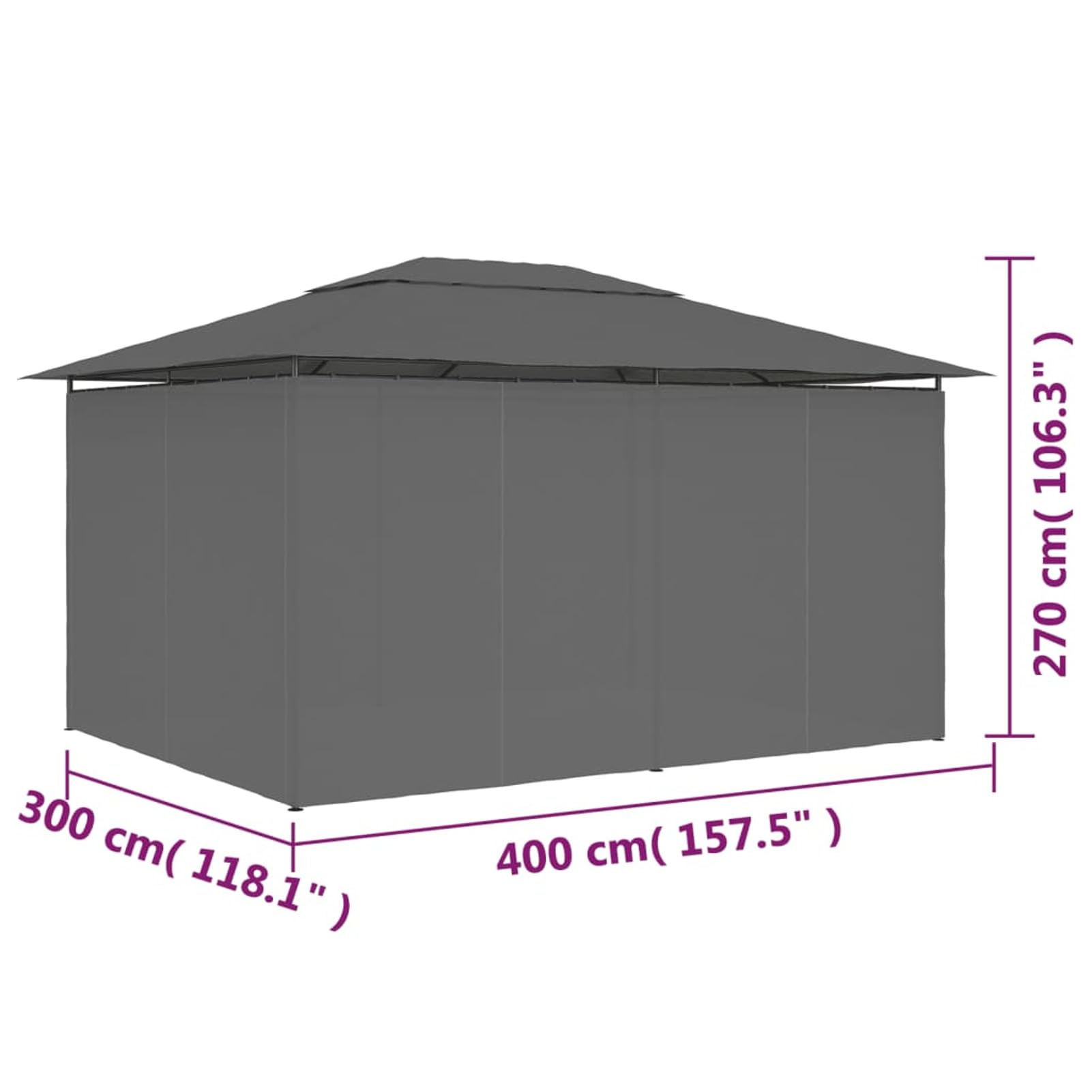 ZEYUAN Gartenpavillon mit Vorhängen, Pop-Up Partyzelt, Festzelt, Pavillon, Garden Decoration, Canopy Tent, Lagerzelt, Pavillon, 4 x 3 m Anthrazit
