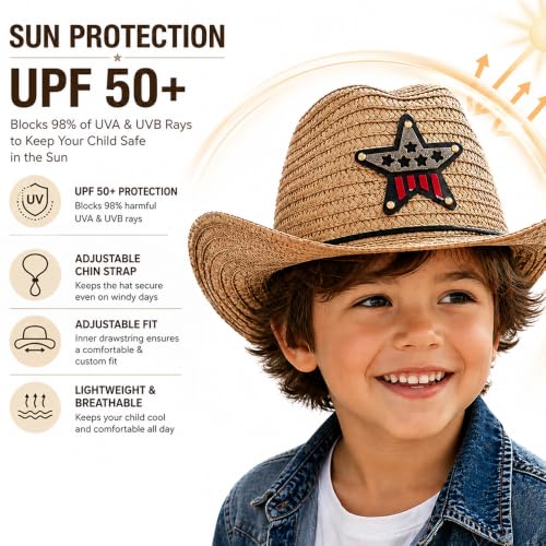 Image of VRITRAZ Kids Straw Hat for Baby Boys & Girls | Printed Summer Sun Hat, Woven Wide Brim Beach Cap, Lightweight Breathable Holiday Travel Picnic Outdoor Fancy Dress Fashion Hat for Children & Toddler