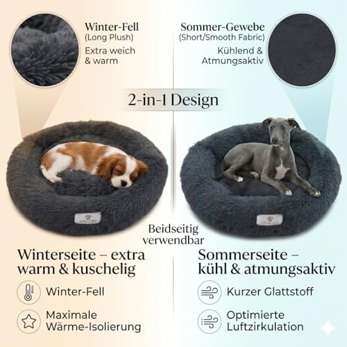 pfoten&nasen® Wolke 7 Hundebett M [Hellgrau, 75 cm] – Flauschiges Donut-Kissen für mittelgroße Hunde – Waschbar mit abnehmbarem Bezug – Kuschelig & Rund