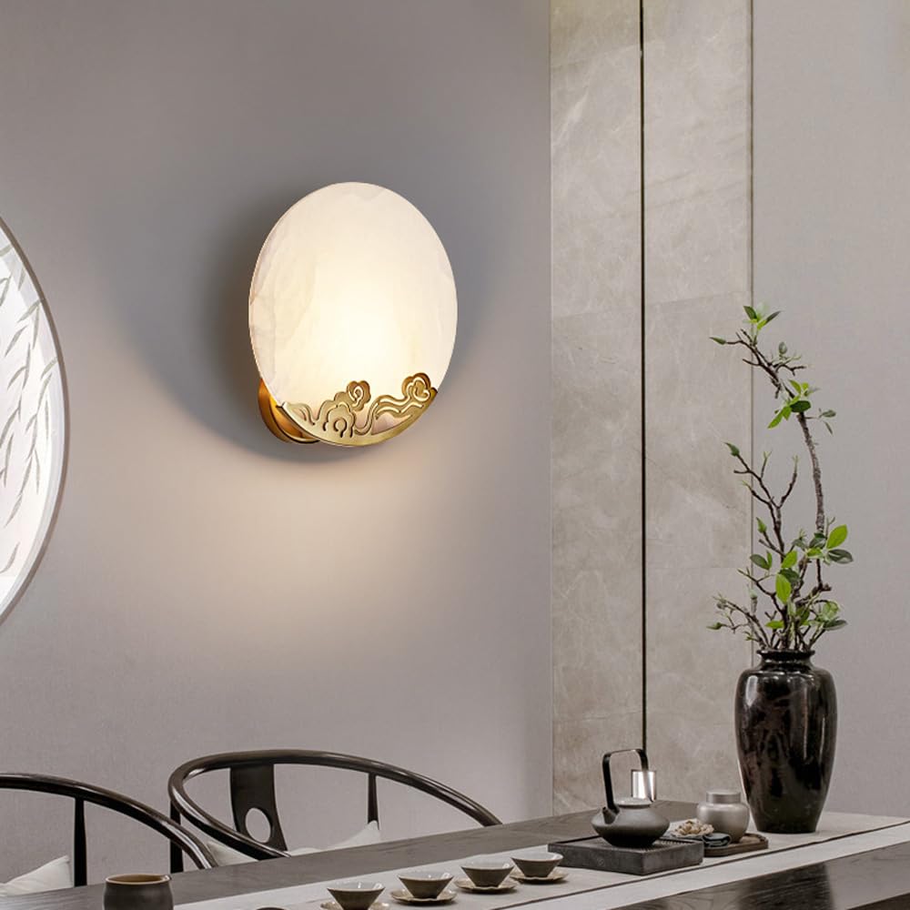 Applique da Parete per Interni in Alabastro E Ottone Lampade da Parete Moderne in Pietra Bianca Effetto Marmo per Corridoio Camera da Letto Soggiorno E Bagno