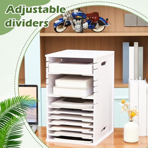 Juexica 15 Tier 8.5" x 11" Scrapbook Paper Organizer, White Cardstock File Organizer with Adjustable Shelves, Stackable Paper Trays, Desktop Storage Rack Document Holder for Desk Home Office - Image 5