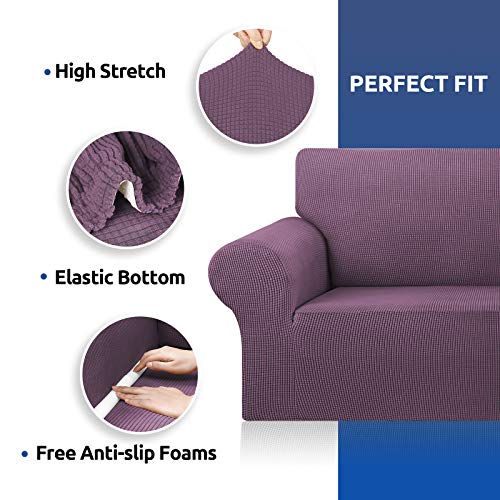 KEKUOU Stretch Oversized Sofa Slipcover 1 Piece Couch Sofa Cover (94"-110") Furniture Protector 4 Seater Sofa with Elastic Bottom for Kids,Pet.Jacquard Checked Pattern Fabric(X Large,Dark Purple)