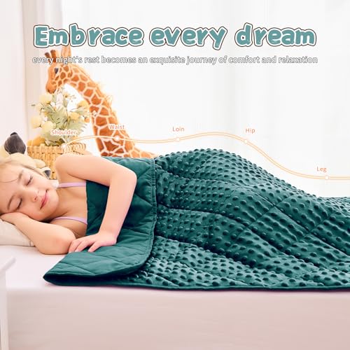 Green Weighted Blanket Kids 10lbs, 40"x60", Breathable Twin Size Cooling Minky Heavy Throw Blanket for 80-120lbs, Soft Winter Thick Big Blankets Weighted Comforter Gift for Sleeping