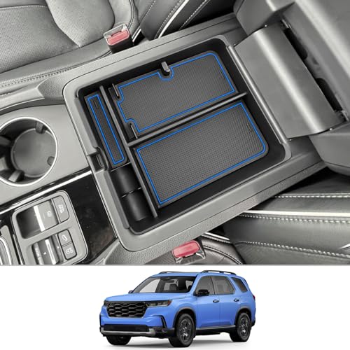 Image of CDEFG 2023 2024 2025 Pilot Center Console Organizer Tray for 2023-2025 Honda Pilot Touring Sport EX-L Elite TrailSport LX Middle Console Storage Box 2024-2026 Ridgeline / 2024-2026 Passport (Blue)
