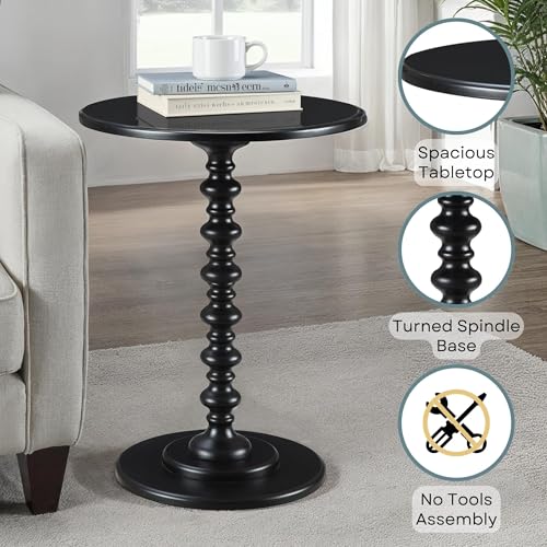 Image of Convenience Concepts Palm Beach Spindle Table 17.75 inch - Traditional Round End Table for Living Room, Turned Solid Wood Side Table, Classic Display Pedestal Table, Black